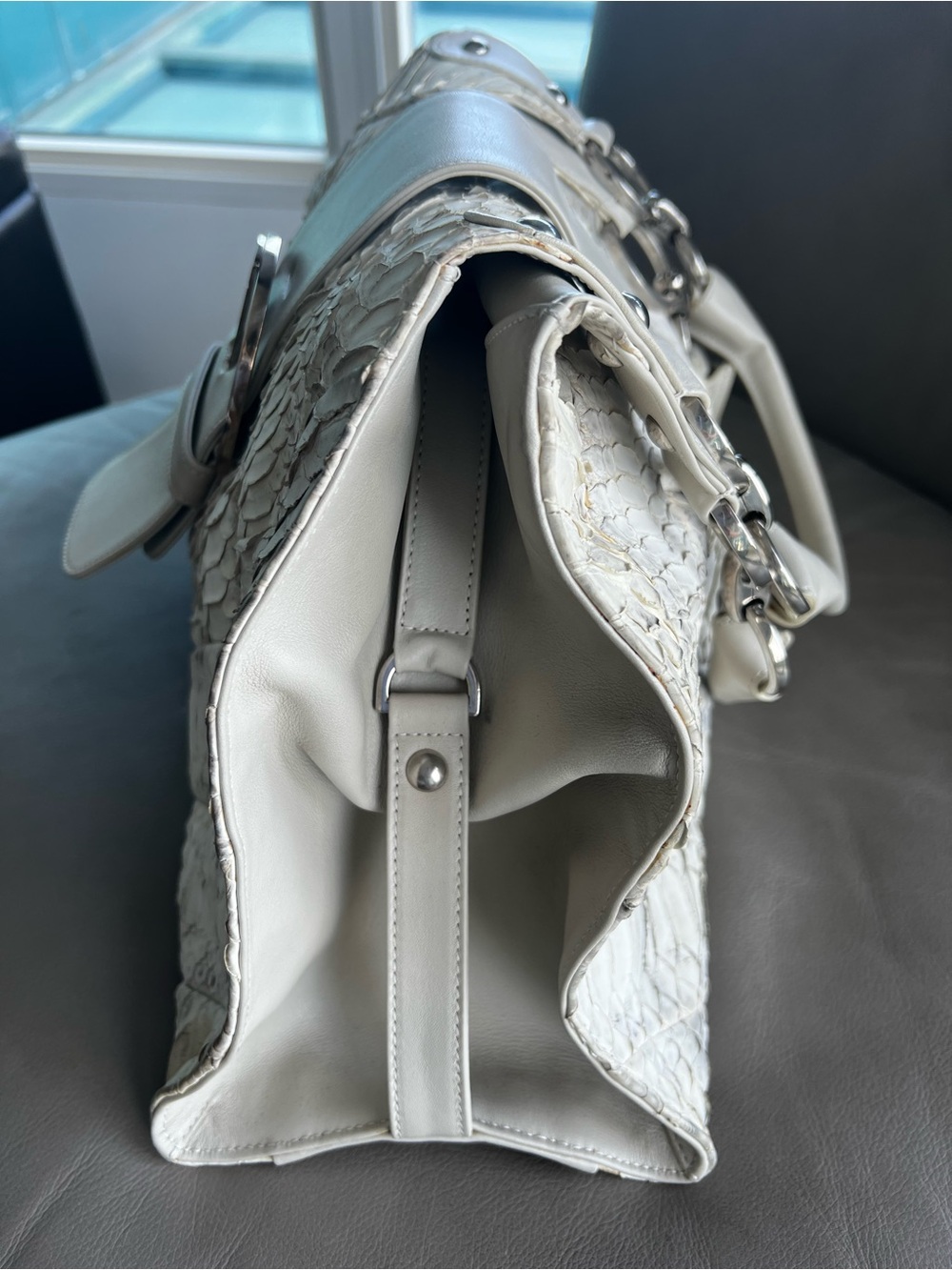 Textured Crocodile Shoulder Bag with Silver Detail - Picture 3 of 8